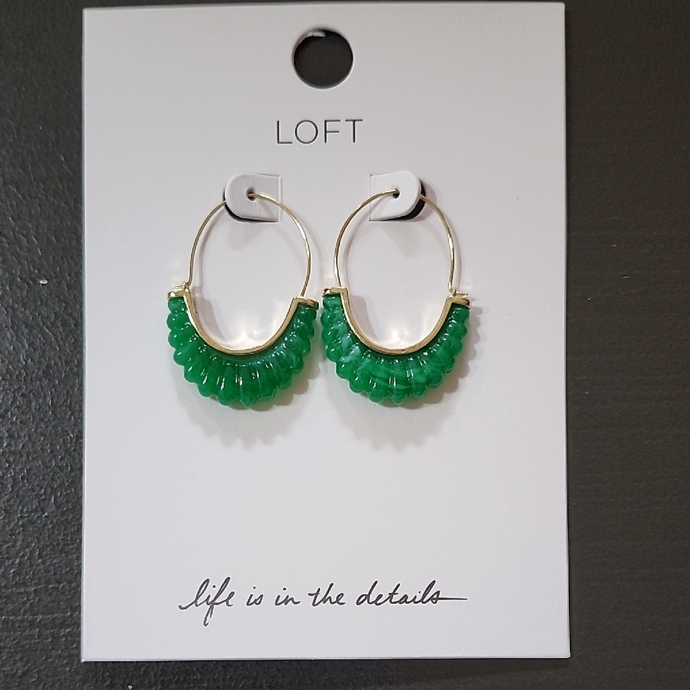 NWT LOFT Emerald Beaded Hoop Earrings